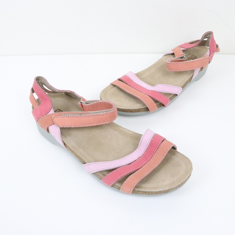 Munro Summer Sandals 7 Sherbet Pink Leather Fabric Adjustable Strap MA86558 - Picture 2 of 9
